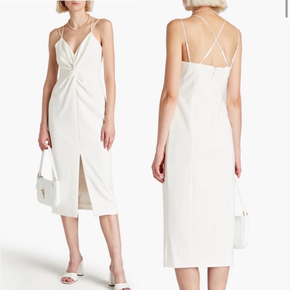 Cinq à Sept Melby Twist Front Midi Dress in Ivory 4